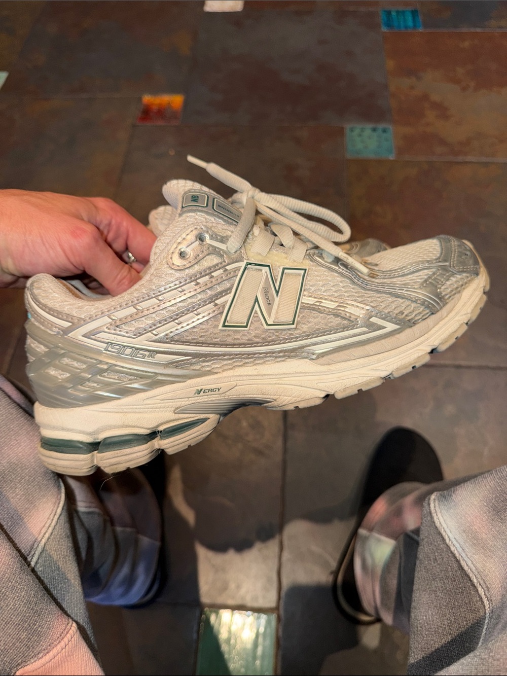 New Balance Cream and Light Gray Athletic Sneakers